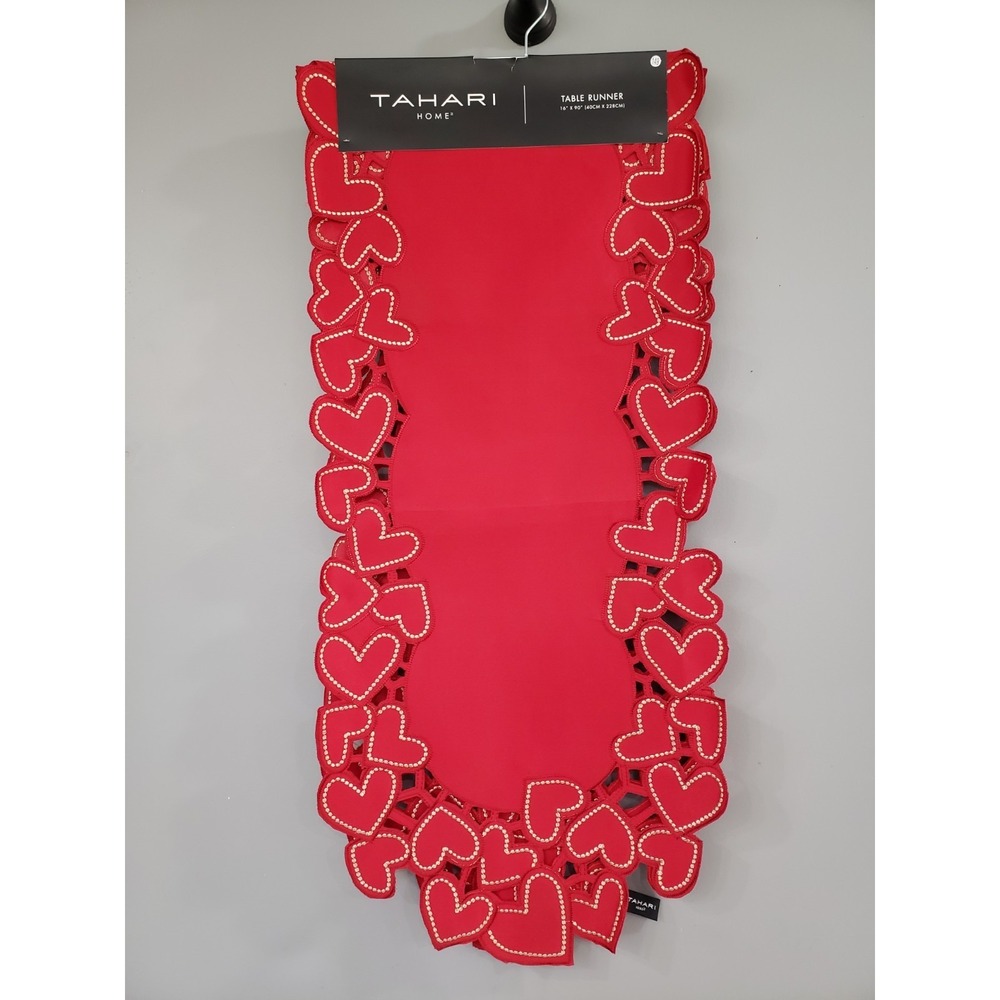 NEW Tahari Home Valentines Day Red Heart Table Runner 16x90 Decor
